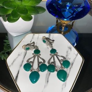 Antique Green Enamel Drop Clip on Earring